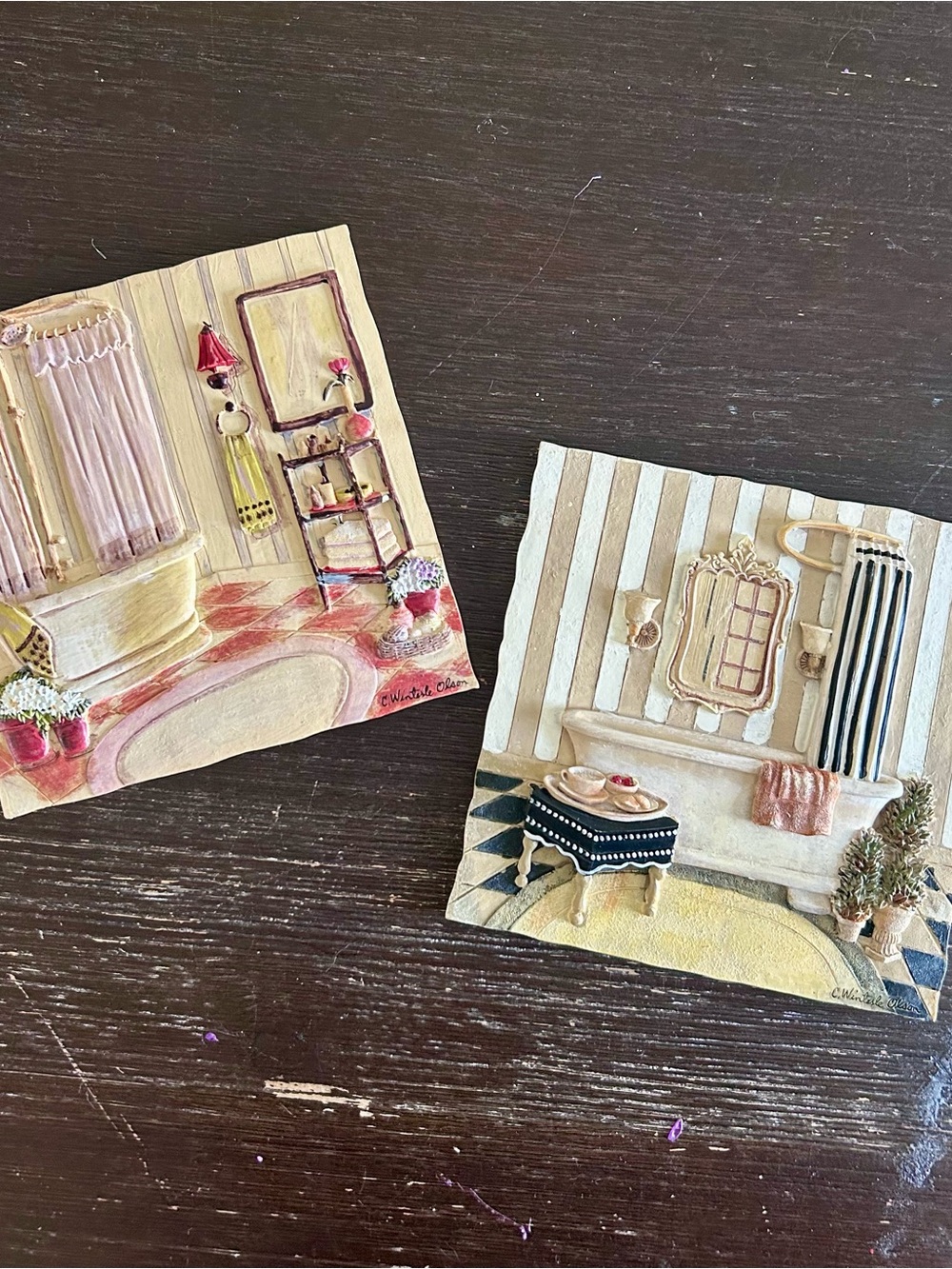 Vintage C. Winterle Olson
3D Bathroom Wall Plaques - Set of 2